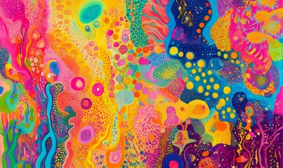 A whimsical explosion of neon hues blending together in an abstract pattern, neon, fusion, pattern