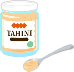 瓶入りのタヒニとスプーンで掬ったタヒニ