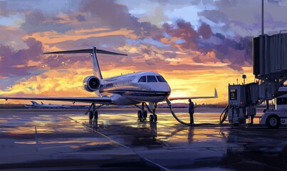 Aircraft fueling up in at the airport