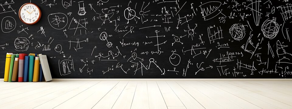 A blackboard showing the steps to solve a problem in classical mechanics