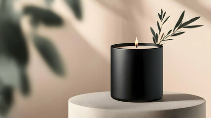 A luxury candle mockup in an elegant matte black jar, designed to showcase minimalist luxury for home decor products.