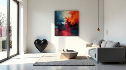 Modern Living Room Interior Design Featuring Abstract Wall Art and Comfortable Sofa
