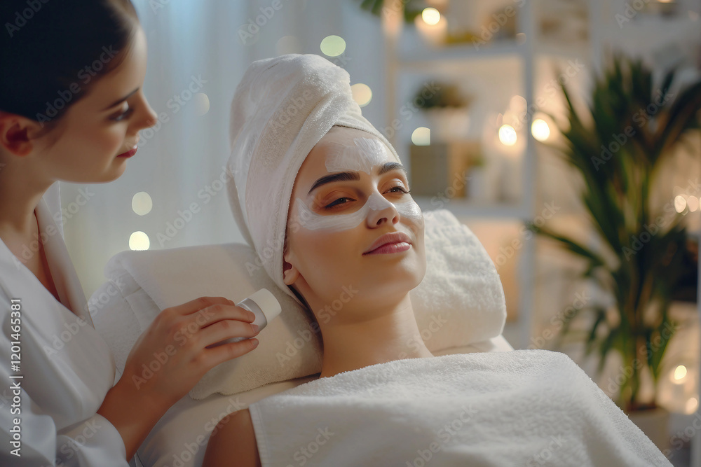 Wall mural A young woman applying anti age cream to her face generative AI