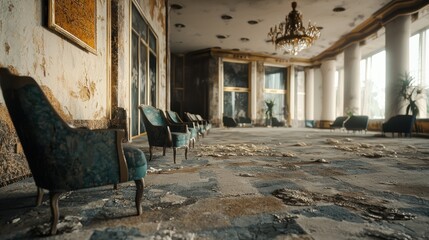 Abandoned Grandeur: A Glimpse into a Forgotten Palace's Hall