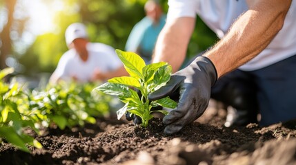 Fototapeta premium Gardeners cultivating a sensory paradise with touchable plants