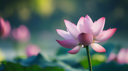 Obraz premium Lotus flowers bloom gracefully in a serene pond during early morning light