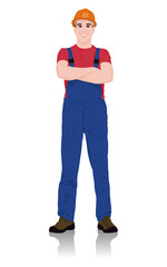 Confident Construction Worker in Safety Gear with Folded Armsю Vector flat style illustration isolated on white