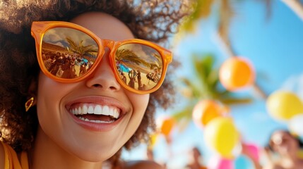Friends joyfully celebrate life at a vibrant beach party