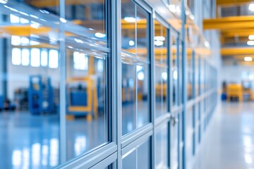 modern industrial facility with glass partition walls and bright interior advanced manufacturing environment