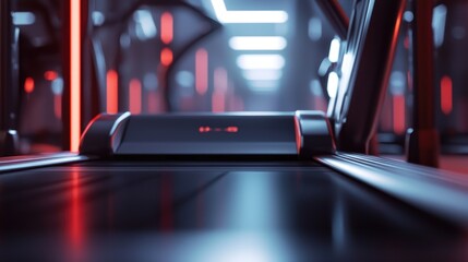 Fototapeta premium Futuristic Treadmill in a Modern Gym Red and Blue Lighting