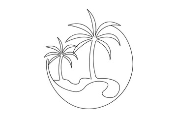 Palm tree continuous one line art drawing with outline vector illustration
