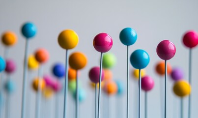 Abstract minimalist concept art of business engagement featuring colorful spheres on thin stems, creating dynamic visual effect. design evokes sense of innovation and creativity