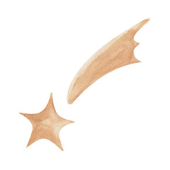 Watercolor gold beige falling star in childish style. Hand drawn illustration for nursery © Asymme3