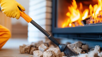 Cleaning the fireplace and chimney for a cozy winter evening glow
