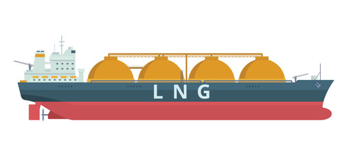Obraz premium Gas Carrier Ship LNG Vector Illustration. Fully Editable Element. Object Isolated on White Background. Easy to Edit and Customize