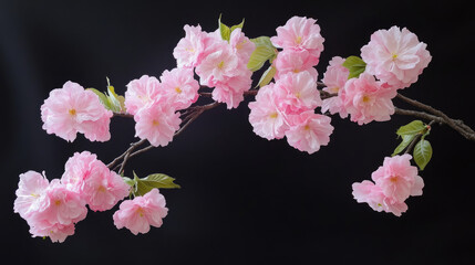 Cherry blossom, Japan, spring, black background, double-flowered, pink, frilled