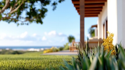 Serene garden view from a cozy hideaway overlooking the ocean
