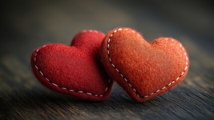 This delightful image showcases three colorful felt hearts, representing warmth and connection on a textured surface.