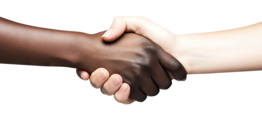 Firm interracial handshake, isolated on transparent cutout background