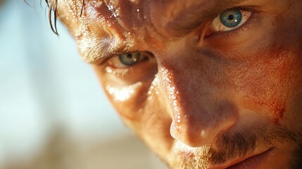 Naklejka premium Intense focus captured in the eyes of a determined individual at dusk