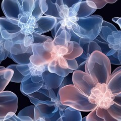 Obraz premium A seamless pattern of fantasy 3D flowers with translucent jellyfish - like petals . Seamless abstract 3d pattern background