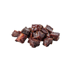 Savory Bites: A pile of appetizing, glistening meat cubes awaits, presented in a way that highlights their rich flavors and enticing textures, ideal for culinary enthusiasts.