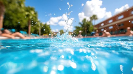 Splashing joy in a refreshing pool under bright summer skies