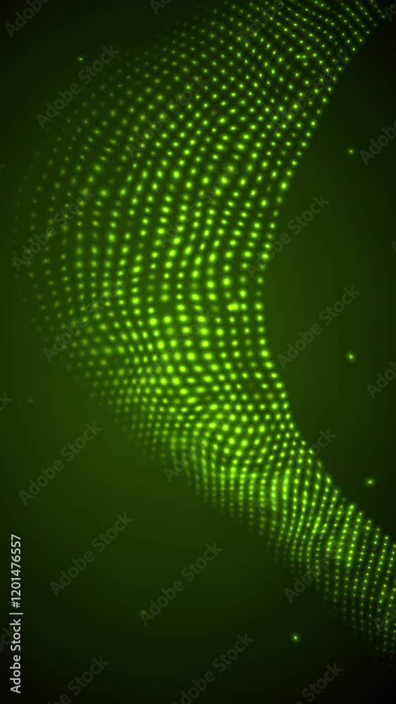 Poster green neon futuristic dotted wavy lines abstract technology motion background. vertical video animat