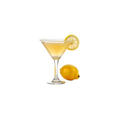 Lemon Drop Martini: A refreshing lemon drop martini in a classic martini glass, garnished with a lemon twist and a whole lemon, perfect for a sophisticated evening. 