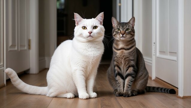 A fluffy white kitten with piercing eyes presents a cute portrait of domestic feline nature - Powered by Adobe
