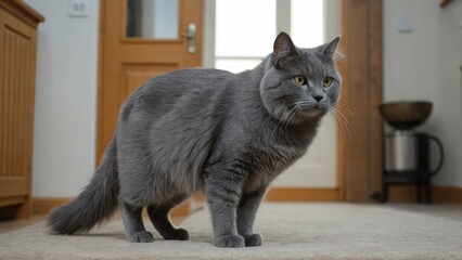 Blue british longhair cat in the living room