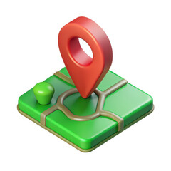 3D Location Pin on Map Icon with Green Terrain and Roads