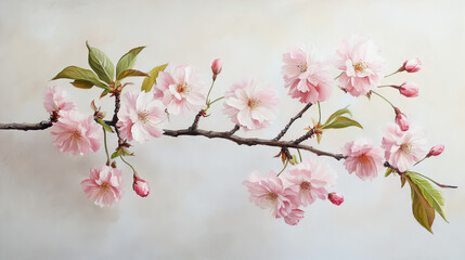 Naklejka premium Cherry blossoms, cherry blossoms in a vase, ikebana, white background, cherry blossom illustration, Japan, pink, spring, spring flowers, flowers, cute, beautiful, nature