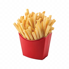 abstract 3d crispy French fries in striped container or red bucket isolated on white background