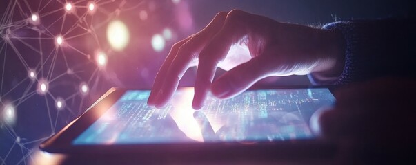 Businessman using tablet analyzing sales data and economic growth graph chart, Technology and icon customer global network connection. Business strategy. Innovative. Digital marketing