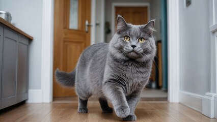 Blue british longhair cat in the living room