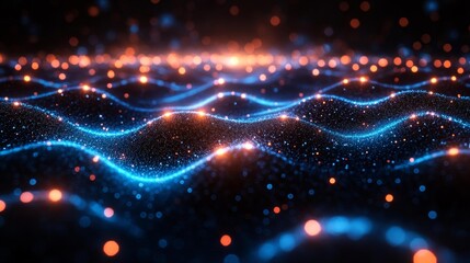 Obraz premium Neon-lit digital grid in a futuristic space. Generative AI