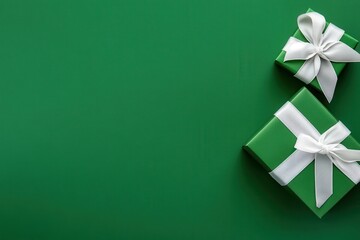 Soft Green Background with Space for Copy Featuring Two Immaculate Gift Boxes Tied with White Ribbons Perfect for Holidays and Celebrations