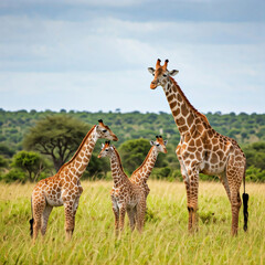 Obraz premium group of giraffe with baby in the wild