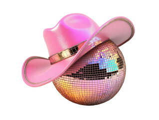 Isolated Pink Cowboy Hat on Disco Ball with Gold Edge