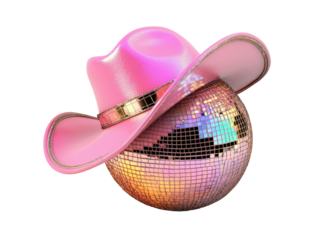 Isolated Pink Cowboy Hat on Disco Ball with Gold Edge