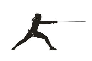 Black silhouette of a fencing sports person. Fencer flat illustration isolated on white background