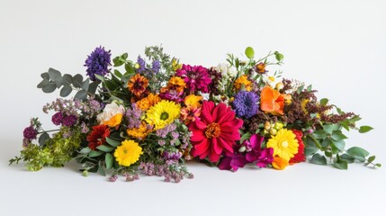 Obraz premium Colorful Floral Arrangement with a Variety of Fresh Flowers Including Eucalyptus and Vibrant Blooms for Decorative Use and Celebrations