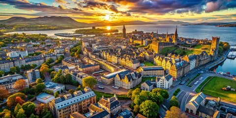 Naklejka premium Scotland Map: Cities & Architectural Landmarks Aerial View