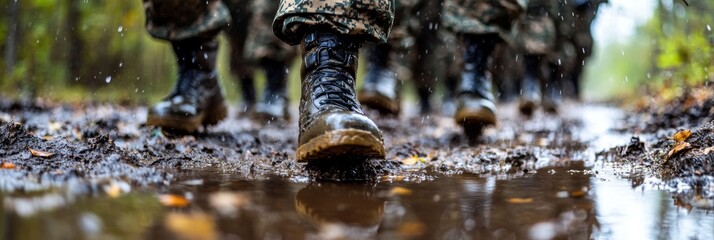 Military Boots Power Through Muddy Terrain Soldiers Navigate Challenging Landscape During Training