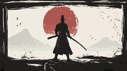 Naklejka premium Shadowy Samurai Warrior Silhouette Illustration for Martial Arts and Culture Enthusiasts