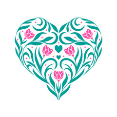 Floral heart on white background.