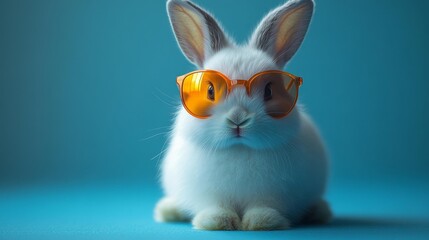 Fashionable White Rabbit with Orange Sunglasses. Generative AI