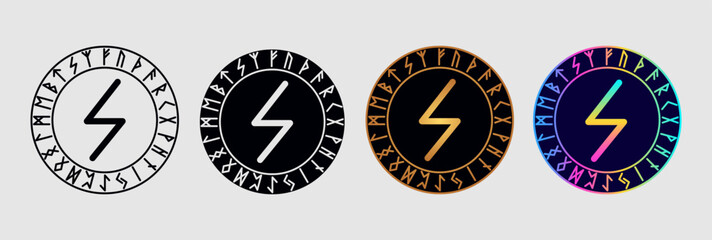 Scandinavian rune Sowilo  in different design variations.