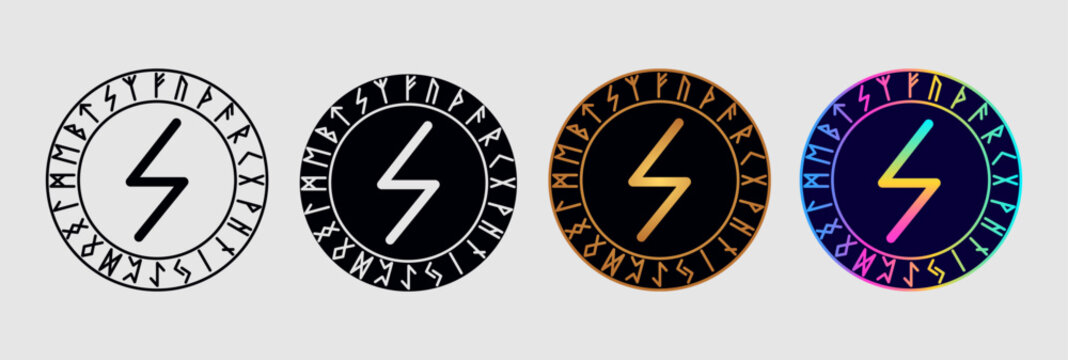 Scandinavian rune Sowilo  in different design variations.